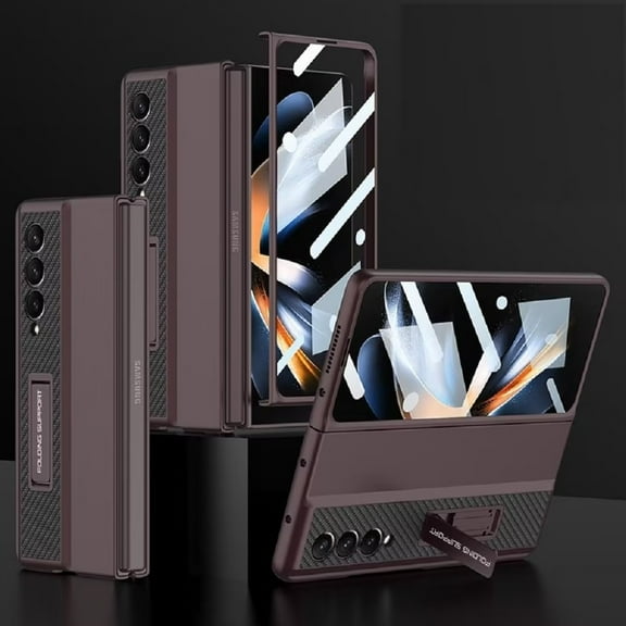 Case Compatible with Samsung Galaxy Z Fold 4 with Screen Protector Kickstand Full Body Protection Business Case-Red