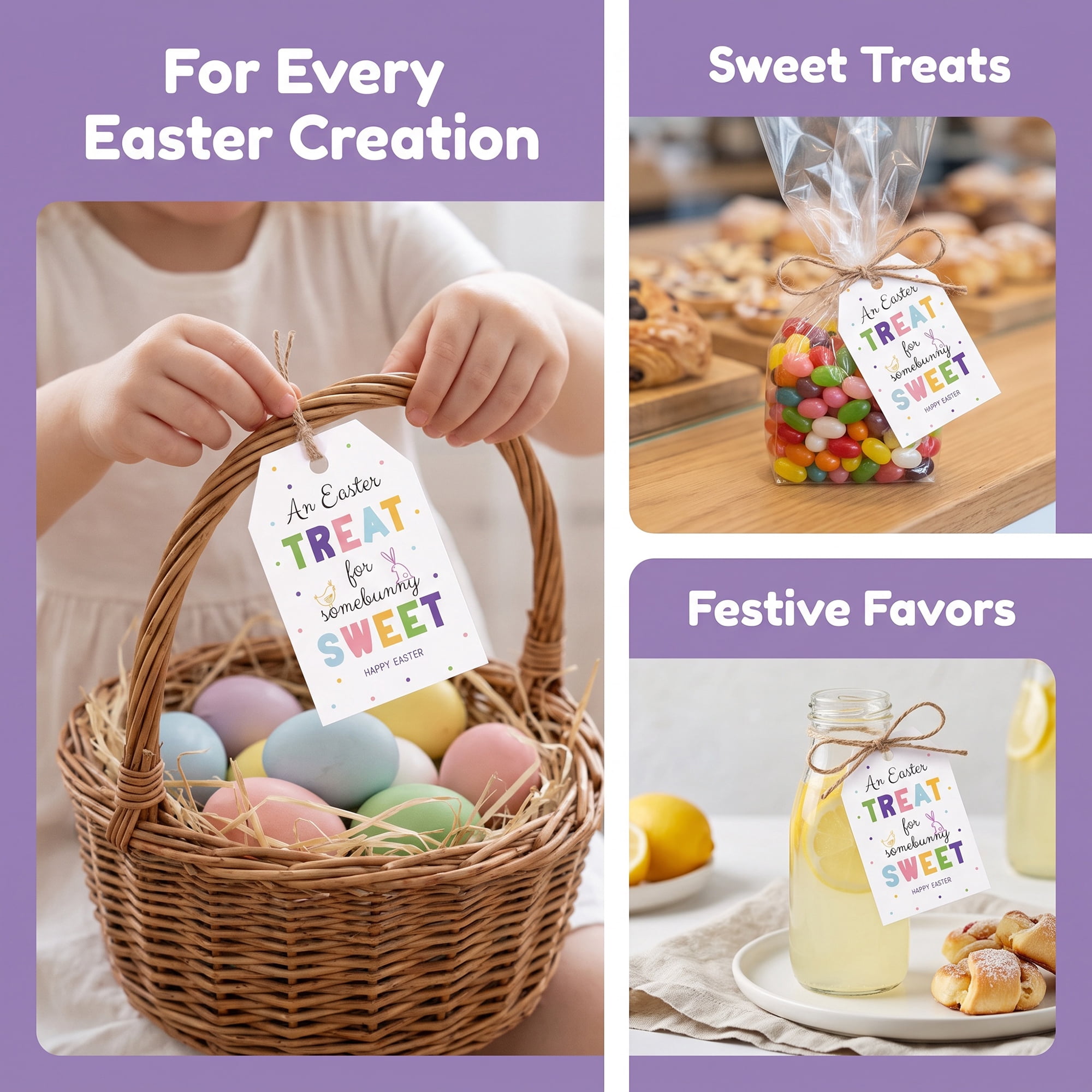 Unique Bargains 100Pcs Easter Gift Tags with Twine for Wrapping Letter Pattern 2" x 3.1"