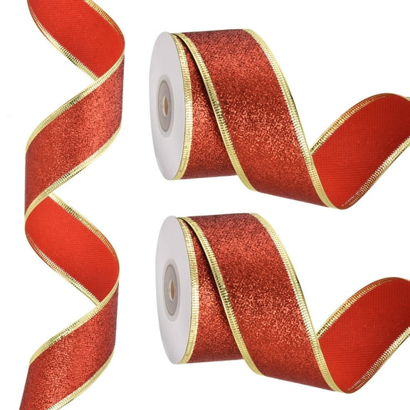 20 Yards x 1.5" Christmas Ribbon Metallic Wired Ribbon Shine Gift Wrapping Ribbon for Craft Birthday Wedding Festival Decoration, Red Gold