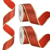 20 Yards x 1.5" Christmas Ribbon Metallic Wired Ribbon Shine Gift Wrapping Ribbon for Craft Birthday Wedding Festival Decoration, Red Gold