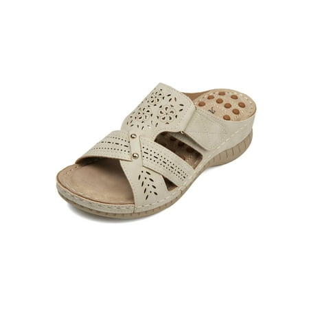 

Ritualay Womens Cozy Backless Slides Lightweight Casual Vintage Wedge Sandals Indoor&Outdoor Nonslip Slip On Platform Sandal