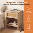 thumbnail image 4 of Giantex Rattan Nightstand, Wood Bedside End Table w/USB Ports for Bedroom, Oak, 4 of 9