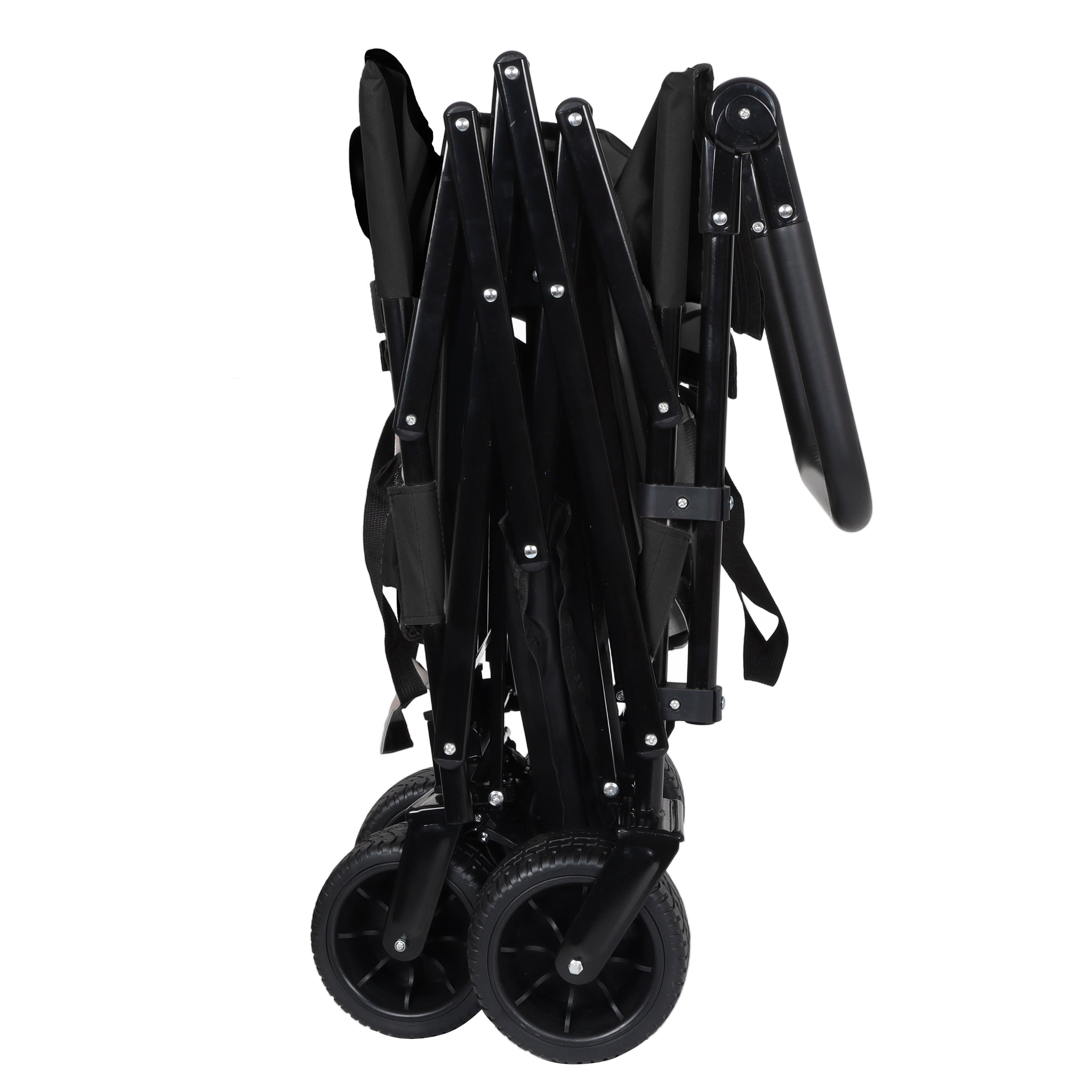 JXXRZ Folding Wagon with Seat & Canopy, 500lbs Heavy Duty All-Terrain Beach Cart, Black