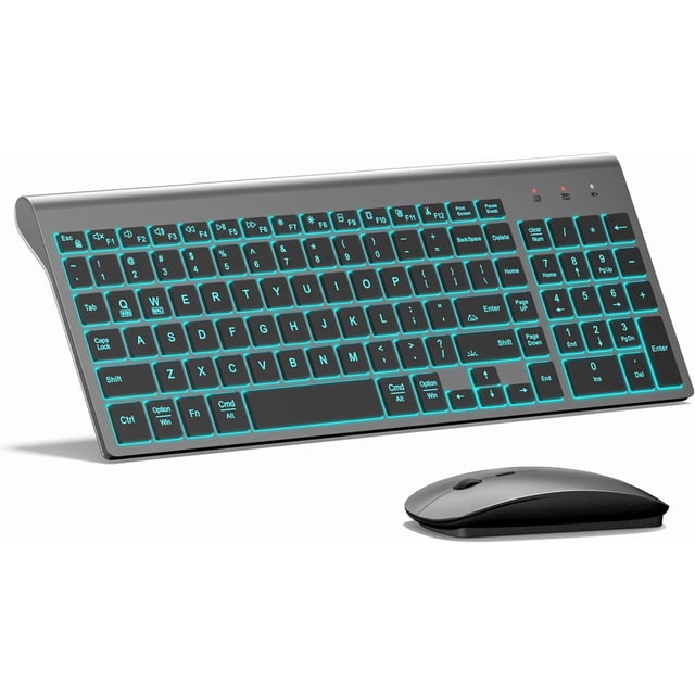 Wireless Keyboard and Ultra Slim Combo, TopMate 2.4G Silent Compact USB 2400DPI and Scissor Switch Backlit Keyboard Set, for PC/Laptop/Windows//Gaming - Matte Black