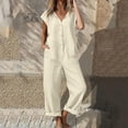 thumbnail image 2 of Women's Solid Color Linen Blend Button Front Jumpsuit Overalls Mid Rise Relaxed Fit with Pockets Perfect for Casual Outings Summer Travel or Weekend Wear Versatile JASKFLY White S, 2 of 9