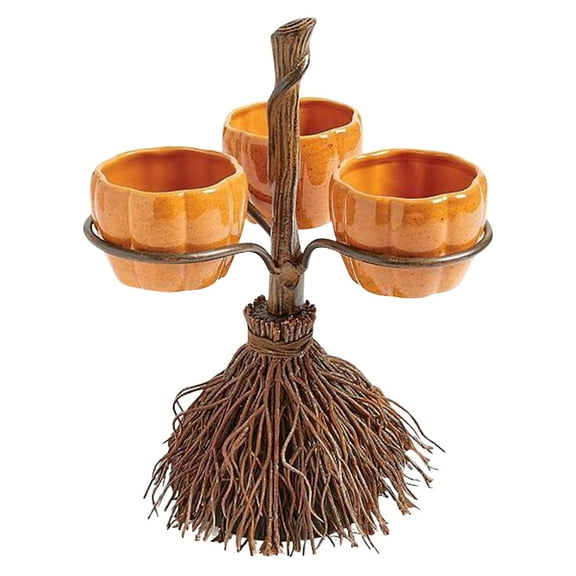 Halloween Pumpkin Snack Bowl Stand - Collapsible Broomstick Serving Tray for Candy, Snacks & Desserts, Creative Party Decor & Favor Supplies