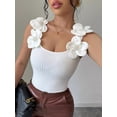 thumbnail image 5 of Women'S 3D Floral Fitted Tank Top Scoop Neck Sleeveless Ribbed Knit Tops White L, 5 of 7