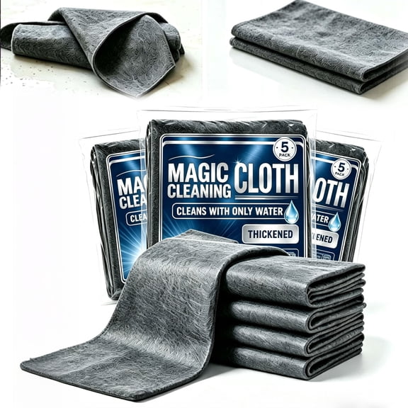 Genie Magic Microfiber Cleaning Cloths, Magic Cleaning Cloth for Glass, Windows & Screens, Lint Free Streak Free Reusable Cleaning Rags for Kitchen, Car, Stainless Steel & Home (5PC)