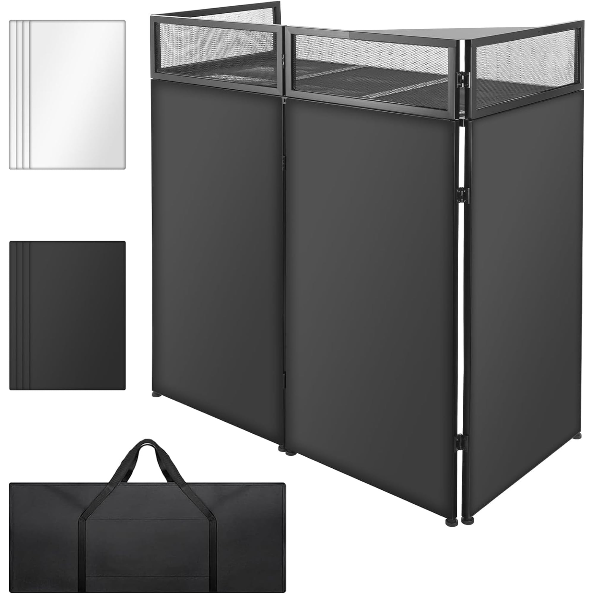 YOTREE Portable DJ Facade Booth, 45"x44"x21" Foldable Metal DJ Table Station with Black & White Scrim and Carrying Bag