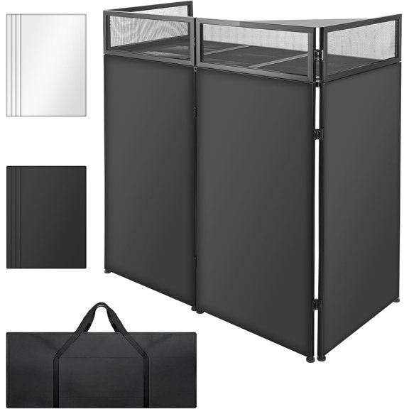 Portable DJ Facade Table Station, 45"x44"x21" DJ Event Booth Facade with Black & White Scrim, Metal Foldable Frame DJ Stand with Carrying Bag
