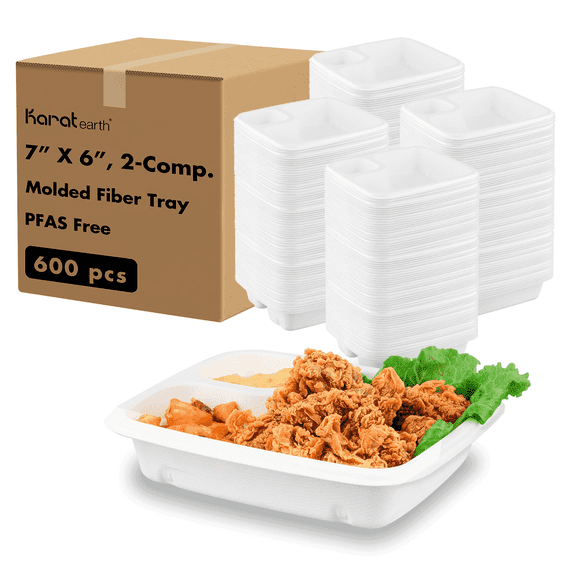 Karat Earth 2 Compartments, Paper Nacho Tray, Molded Fiber - 600 pcs