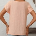 thumbnail image 6 of CAIVO Women Shirts Casual Solid Color Blouse Jacquard Hollow Short Sleeved Tops O-Neck Relaxed Fit Shirts, 6 of 7