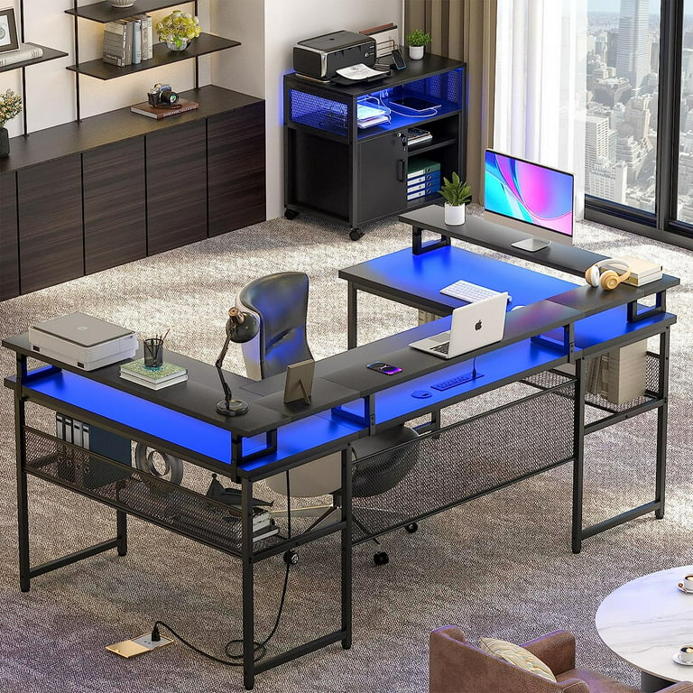Unikito L Shaped Desk with Drawers, 60 Inch Corner Computer Desks with USB  Charging Port and Power Outlet, Large 2 Person Home Office Table with File