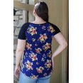 thumbnail image 3 of Plus Floral Print & Ribbed Black Colorblock Top Navy Floral 3XL, 3 of 5