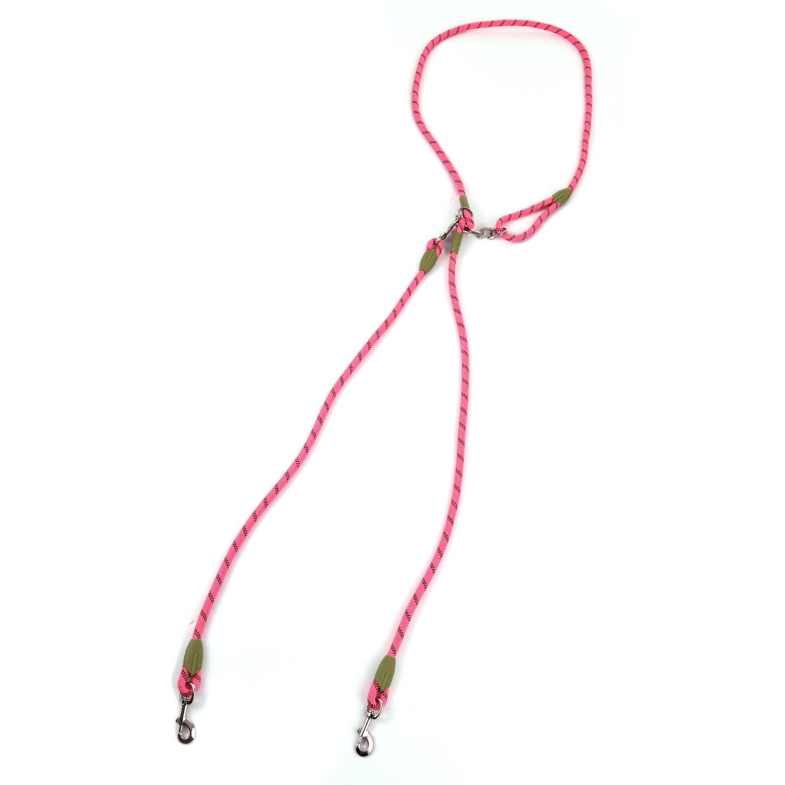 BIMZUC Hands-Free Dog Leash Nylon Training Walking Crossbody Pet Leash with Reflective Stitching Adjustable for Small Medium Large Dogs, Pink Color, Double Dog Leash Version