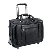 McKlein WEST TOWN, Checkpoint-Friendly Detachable Wheeled Laptop Briefcase, Pebble Grain Calfskin Leather, Black (15705)