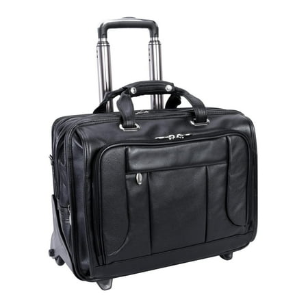 McKlein WEST TOWN, Checkpoint-Friendly Detachable Wheeled Laptop Briefcase, Pebble Grain Calfskin Leather, Black (15705)