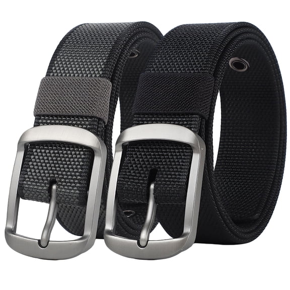2 Men's Leather Dress Belts - Stretch Golf Belt - Woven Sport Belt, Comfortable Fit, 1 3/8 Inch Width