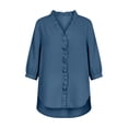thumbnail image 3 of Wowcloth Women's Denim-Look V-Neck Blouse with Ruffle Trim and Three-Quarter Sleeves, Hidden Button Closure, Casual Shirt for Everyday Wear and Office, 3 of 5