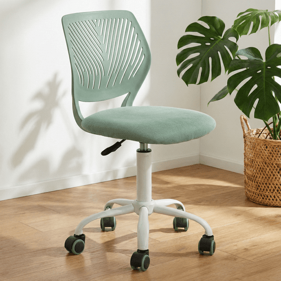 Homy Casa chaise de bureau pivotante réglable 29,5''-34,2'', assise tissu vert, base blanche à roulettes
