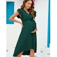 thumbnail image 3 of Yesfashion Women's Maternity Smocked Fly Sleeve Summer Dress V Neck Boho Ruffle Casual Swing Midi Dress Baby Shower Photoshoot, 3 of 8