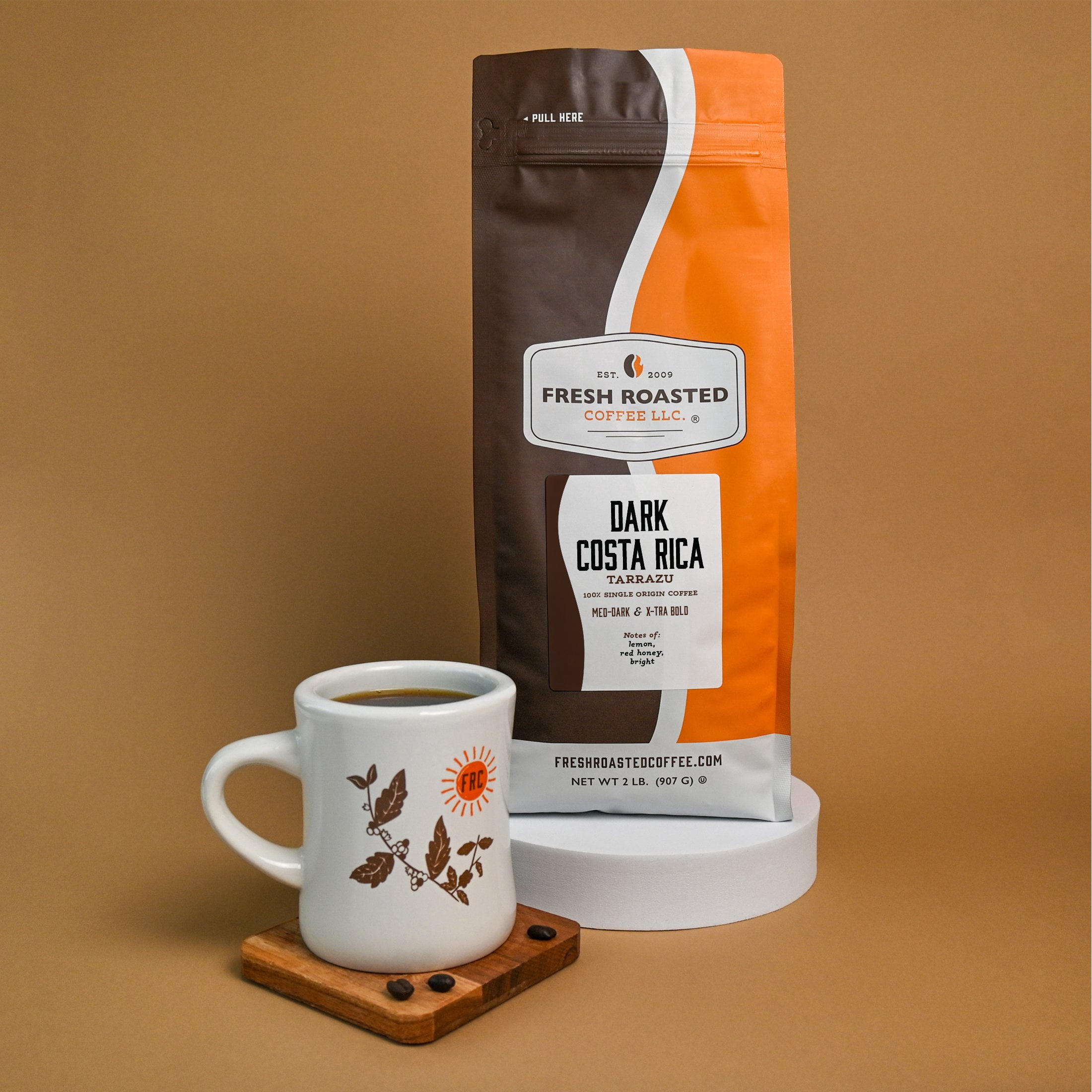 3 pack Fresh Roasted Coffee, Dark Costa Rican Tarrazu Coffee, Dark Roast, Whole Bean, 12 oz