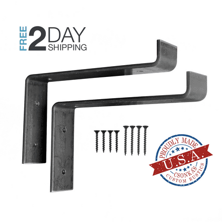 2 Pack - 7.25"L x 4"H Lip Handcrafted Rustic Reclaimed Metal Shelf Wall Brackets