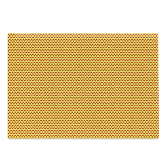 Retro Cutting Board, Pop Art Pattern Style Polka Dotted Background Symbolic Print for 1960s Art, Decorative Tempered Glass Cutting and Serving Board, Large Size, Vermilion and Yellow, by Ambesonne