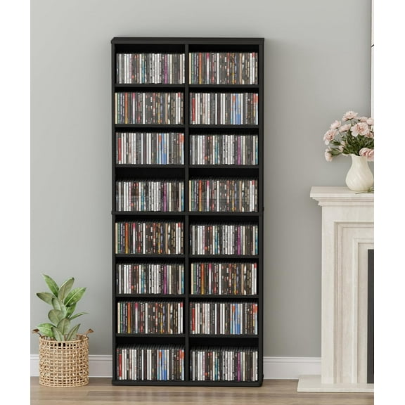 DVD Storage Tower, 16 Shelf Multimedia Storage Tower with Adjustable Shelves 8-Tier CD Cabinet for Living Room Home Office