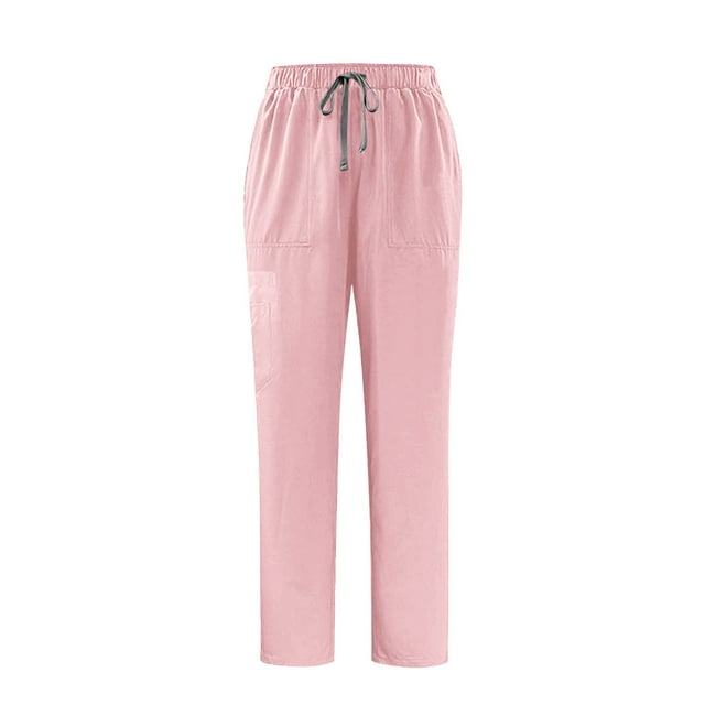 Pantalon d'Uniforme pour Femmes, Jambe Droite, Taille Haute, Classique Moderne, Pantalon Médical, Taille Élastique, pour Infirmière, Rose, TG