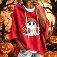 thumbnail image 2 of Women Hoodies Halloween Casual Ghost Print 3/4 Sleeve Festive Party Pullover Sweatshirt Tops Fall Winter Warm Outfit Red S, 2 of 5