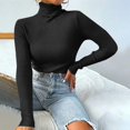 thumbnail image 2 of Women‘s Turtleneck Fall Winter Long Sleeve Sweater Jumper Warm Soft Ribbed Knitted Casual Solid Color Basic Slim Fit Pullover Tops(Coffee XL), 2 of 8