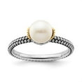 thumbnail image 5 of Auriga Fine Jewelry 925 Sterling Silver with 14K Stack Exp. 7.0-7.5mm White FW Cultured Pearl Ring for Women Size 5, 5 of 6