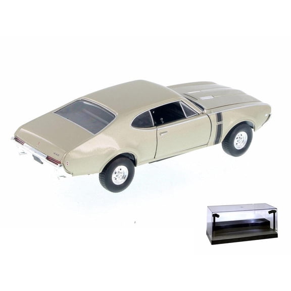 Diecast Car w/LED Display Case - 1968 Oldsmobile 442 Hard Top, Gold - Welly 24024 - 1/24 Scale Diecast Model Toy Car