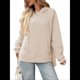 thumbnail image 1 of Sudadera con Capucha de Gran Tamaño para Mujer, Informal, de Larga, de Punto, con Cordón Ajustable, Abertura Lateral y Bolsillo Albaricoque L, 1 of 10