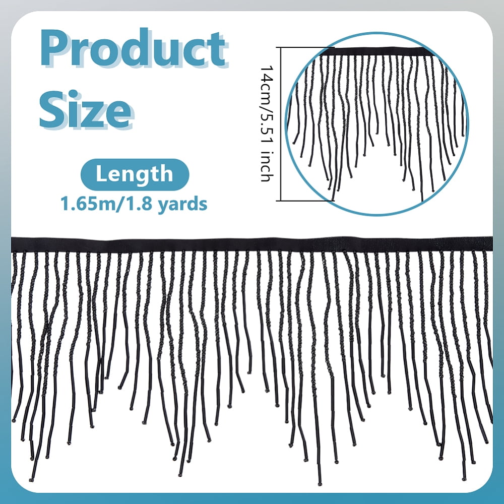 1.8 Yards Glass Beads Fringe Tassel Lace Trim Ribbon Cotton Ribbon Clothing Accessories Black 5-1/2 inch(140mm) DIY