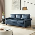 thumbnail image 2 of Upholstered 3 Seat Sofa with Solid Wood Legs, Modern PU Leather Sofa Couch with Round Armrest, Lounge Sofa for Living Room, Bedroom, Apartment, Office, Navy Blue, 2 of 9