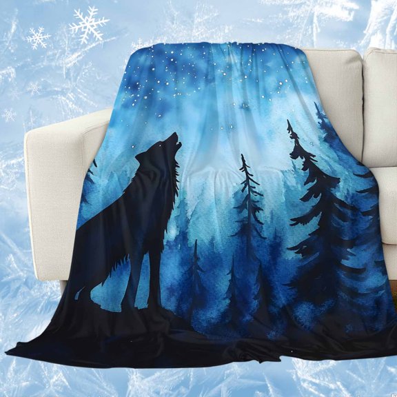 Black Wolf Night Cooling Blanket, Lightweight Breathable Summer Throw Blanket with Double Sided Cold Effect,Abstract Forest Silhouette Starry Picnic Beach Blankets Bed Sheet for Hot Sleepers 50"x60"