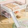 thumbnail image 2 of Modern Full Wooden Low Loft Bed with Ladders and Slide, Loft Bed Frame with Safety Guardrails, Loft Bed for Kids, Children, Teens, Boys, Girls, White, 2 of 9