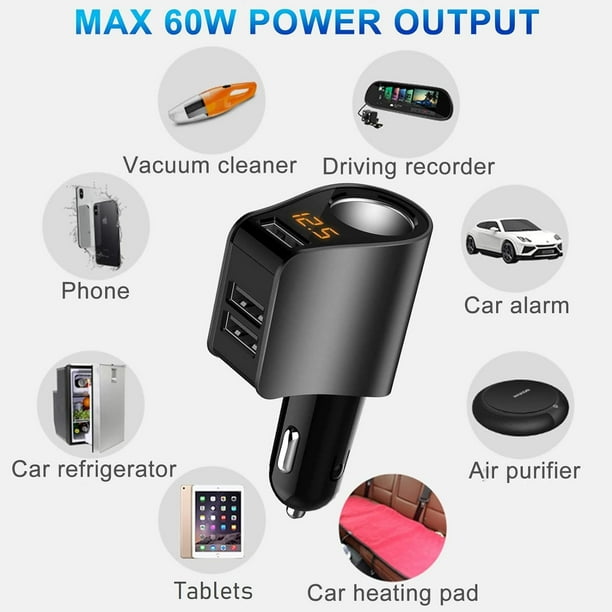 Adaptador Encendedor Coche 3 Tomas + 4 USB – 100W Por Toma, 12V/24V, Interruptores Independientes, Voltímetro LED