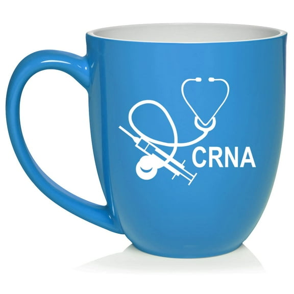 CRNA Nurse Anesthetist Anesthesiology Ceramic Coffee Mug Tea Cup Gift for Her, Him, Women, Men, Wife, Husband, Friend, Coworker, Birthday, Graduation, Cute, Nursing (16oz Light Blue)