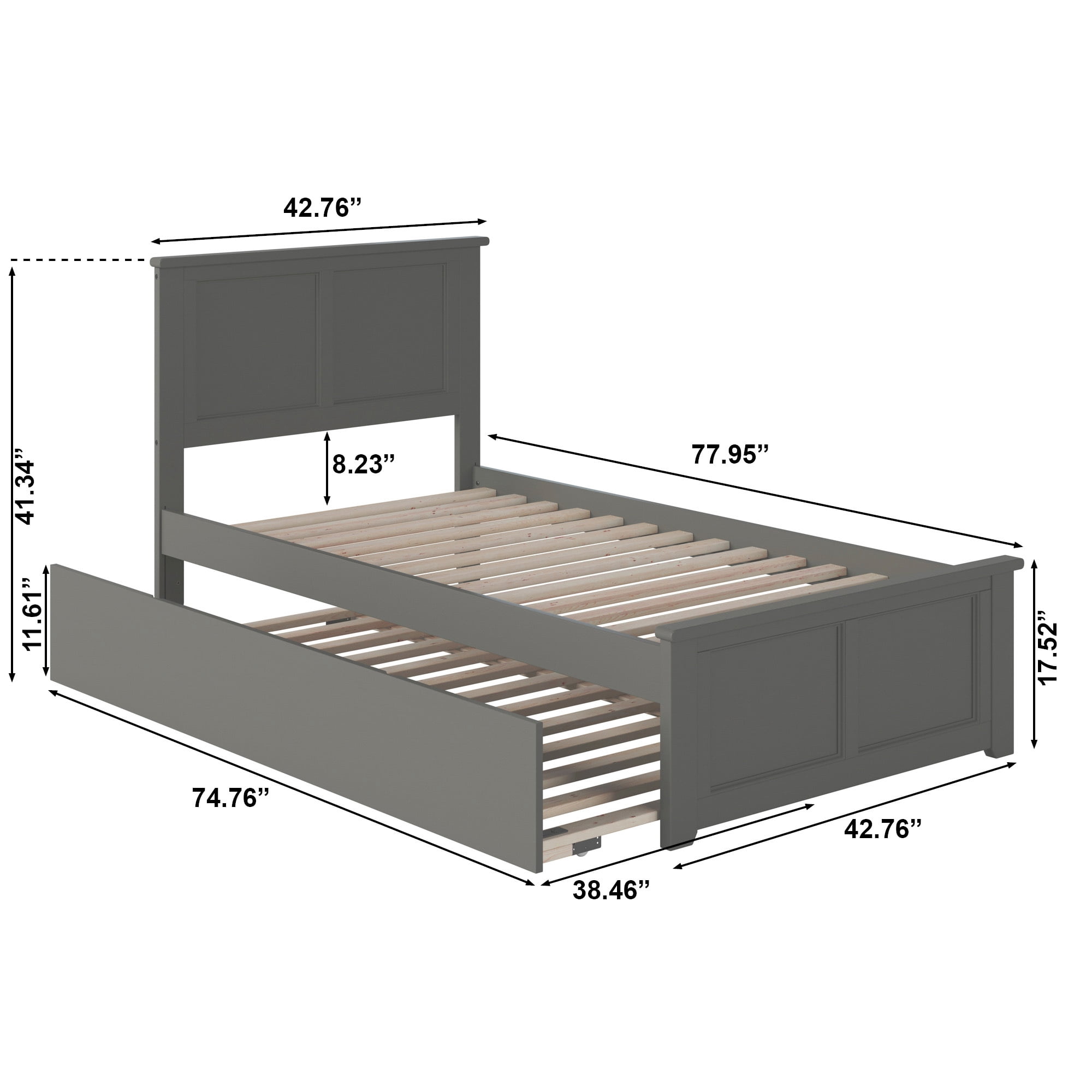 AFI Madison Twin Wood Platform Bed with Matching Footboard & Twin Trundle, Grey
