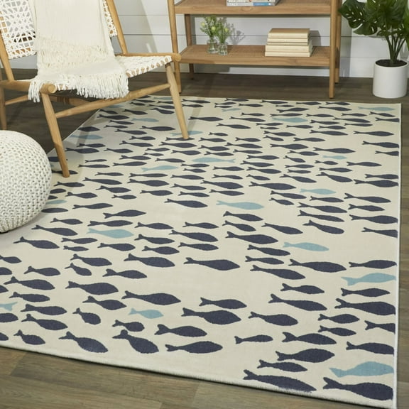Balta Mod-Tod School of Fish Coastal Area Rug Cream 5'3" x 7' 5' x 8'
