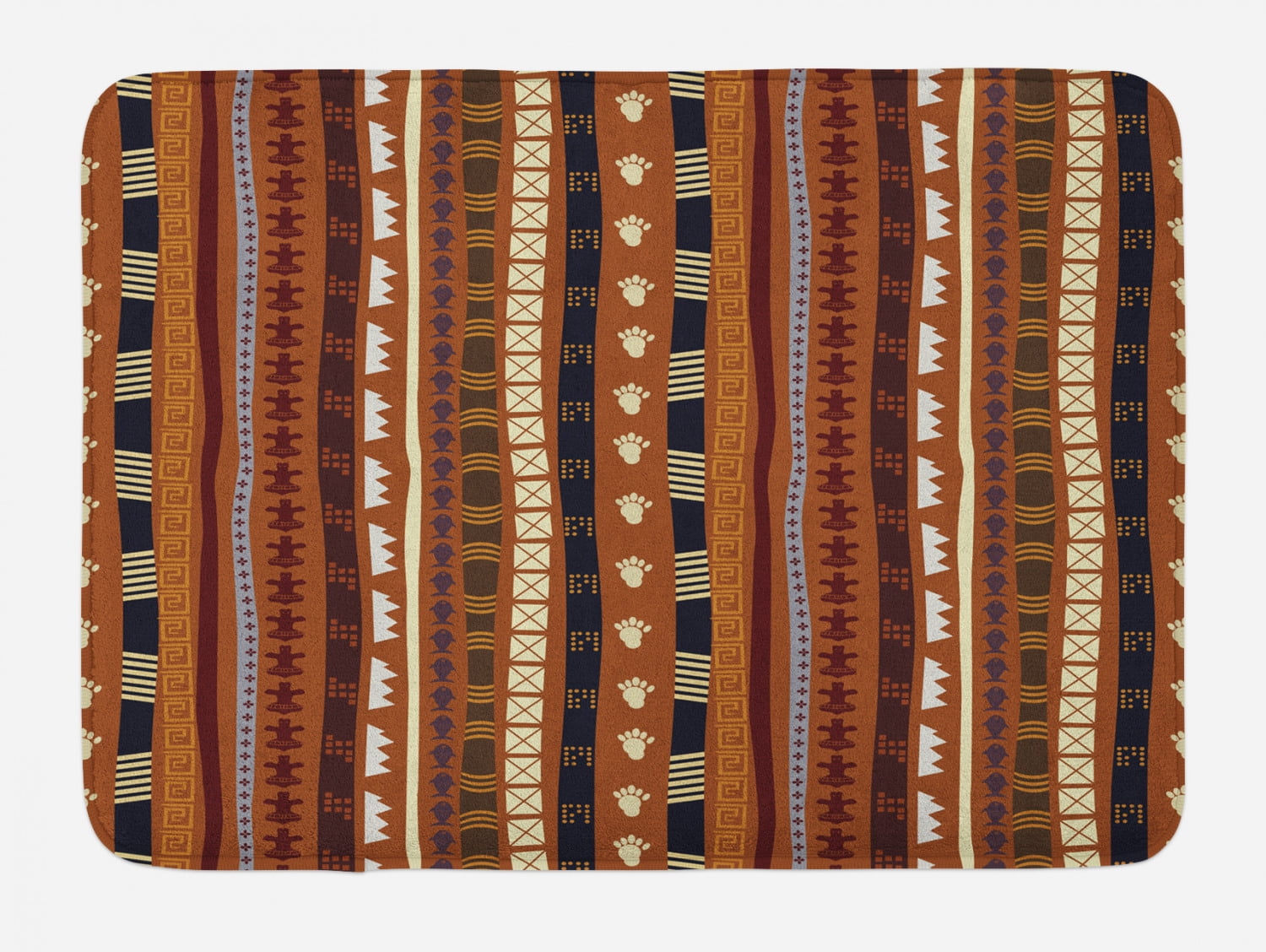 Tribal Bath Mat, Ethnic African Pattern Stripes with Vintage Abstract