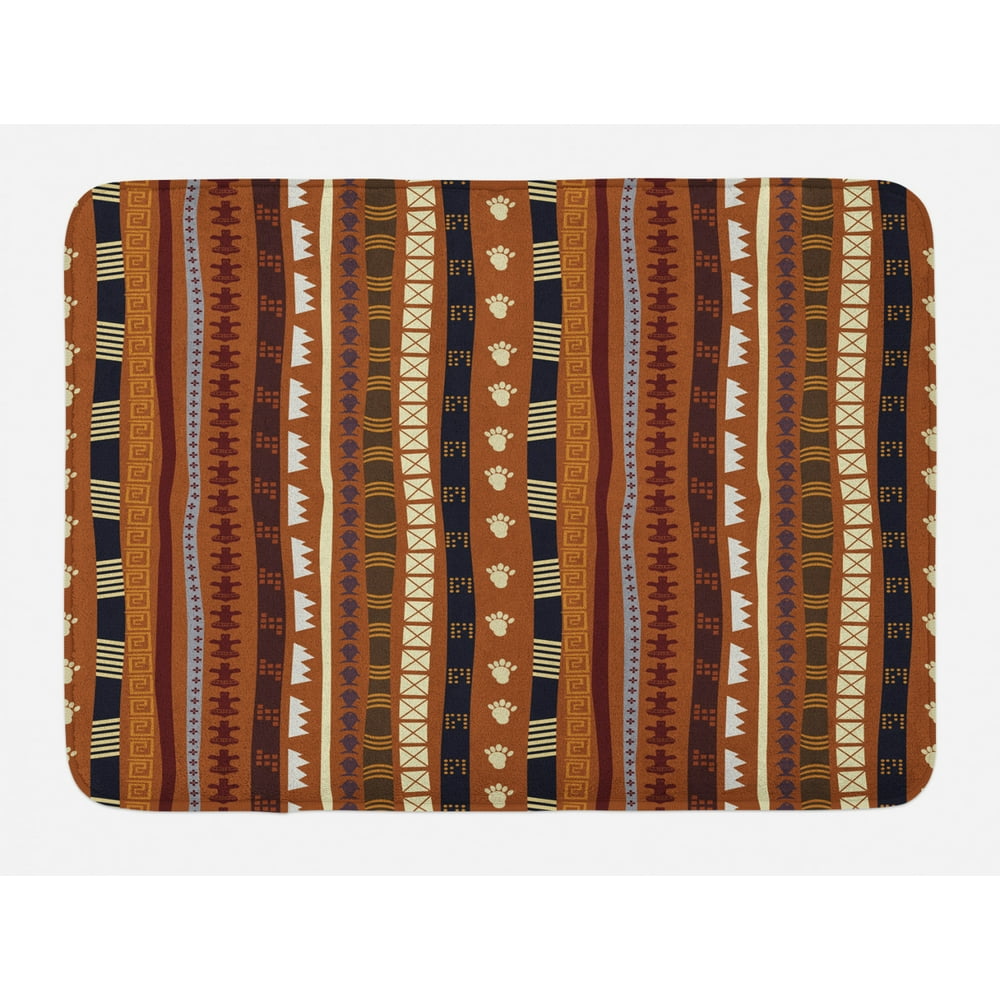 Tribal Bath Mat, Ethnic African Pattern Stripes with Vintage Abstract Details and Cultural