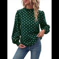 thumbnail image 1 of Camisa Informal Holgada de Larga con Estampado en Caliente para Mujer, Cuello Redondo Plisado Verde XL, 1 of 10