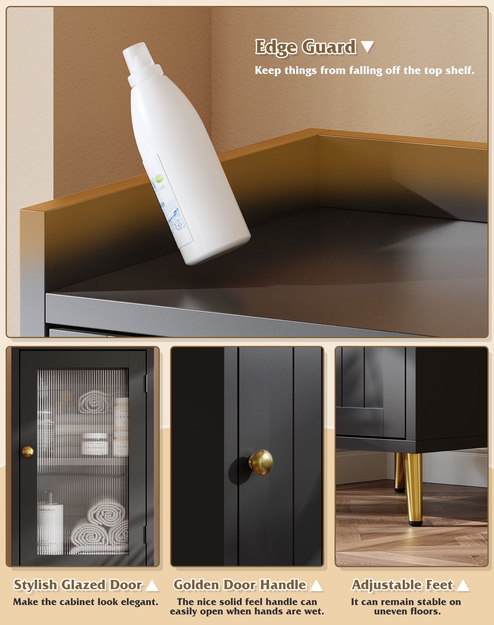EnHomee 69" Tall Bathroom Storage Cabinet,Narrow Linen Cabinet with 2 Door and Adjustable Shelves​,Black