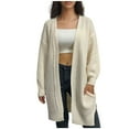 thumbnail image 3 of BiZtdJrK Womens Plus Size Knit Sweater Cardigan Knee Length Long Sleeve Open Front Sweaters Drop Shoulder Casual Fall Cardigans Beige L, 3 of 5