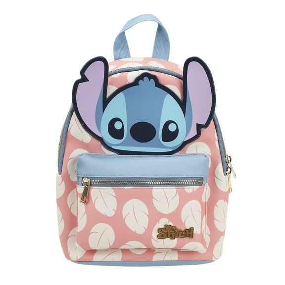 Disney Stitch Applique Character Head Pink Dress Pattern 10.6" Mini Backpack