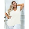 thumbnail image 2 of SHOWMALL Women Plus Size T Shirts Short Sleeve Tunic Side Slit Tops Summer V-Neck Blouse White 2X, 2 of 7